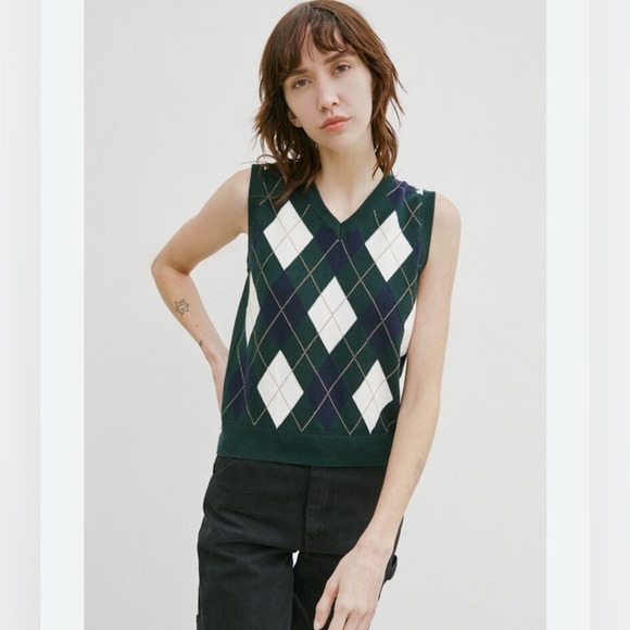 Brandy Melville John Galt Argyle Sweater Vest One Size - Picture 1 of 6